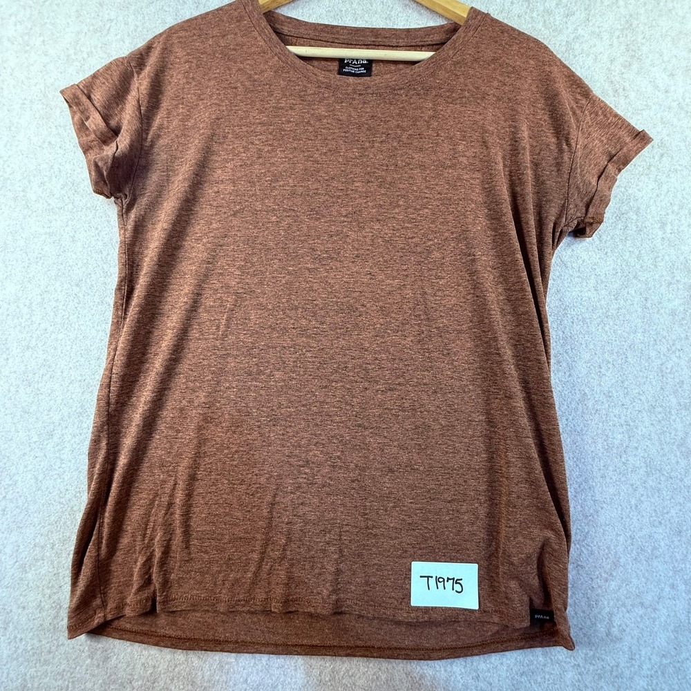 Prana Womens Small Heathered Rust Brown Short Sleeve Rolled Cuff T-Shirt T1975
